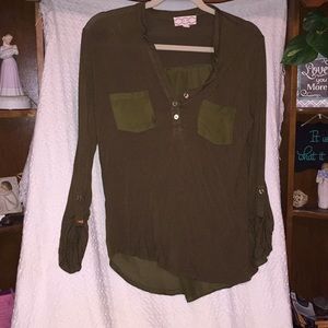 Long Sleeve Blouse with Front Pockets